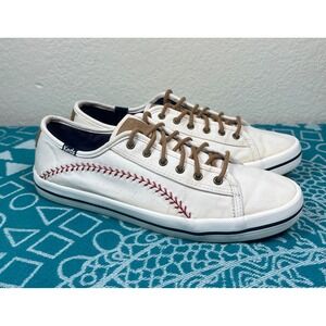 RETRO Keds Women's US 9.5 White Canvas Baseball Stitching Lace Up Sneakers Shoes